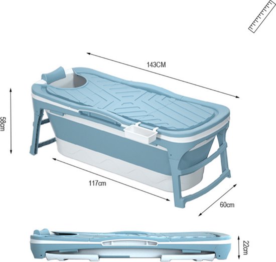 Livista® - Opvouwbaar Bad - Blauw - 143 cm - Inklapbaar - Bath Bucket - Met Onderwater LED, Kussen en Tas - 1 jaar garantie