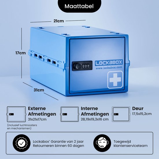 Lockabox One™ Opbergbox met Cijferslot - Afsluitbare Medicijnkast - Polycarbonaat Kluis - Koelkast en Diepvries Proof - 10,5 Liter - 31 x 21 x 17 cm