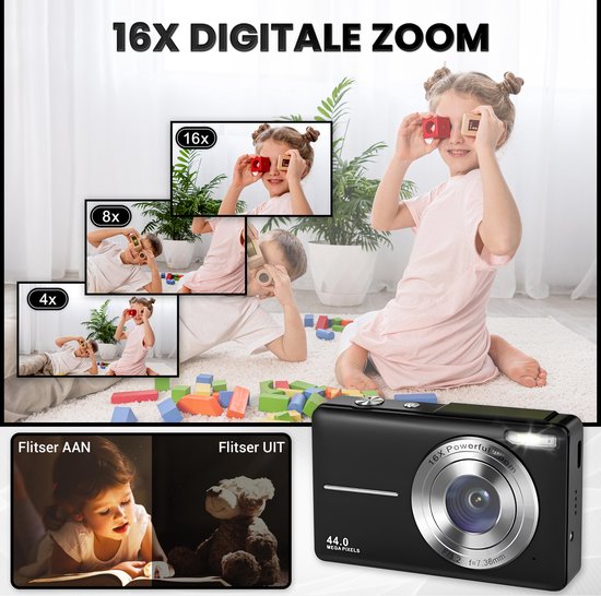 K&L Digitale Camera - Fototoestel - Fotocamera - Compact Camera - Vlog Camera - Voor Kinderen - Inclusief 32GB - NL Software