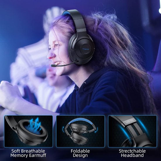 Fuegobird UG-01 2.4GHz Draadloze Gaming Headset - Bluetooth koptelefoon - Multiplatform - Geschikt voor PS4/PS5, Nintendo Switch - Zwart Blauw