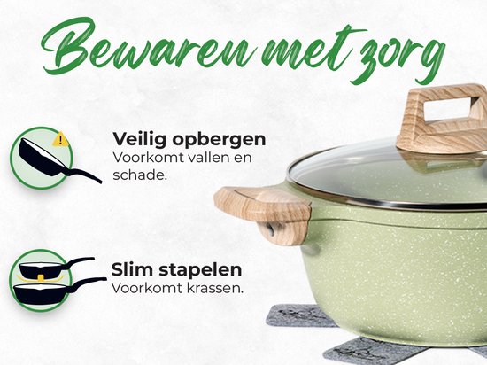 Just Perfecto 21 Delige Pannenset Inductie - Groen - Met Deksel Voor Gas - Inductie - PFAS vrij - Koudgrepen