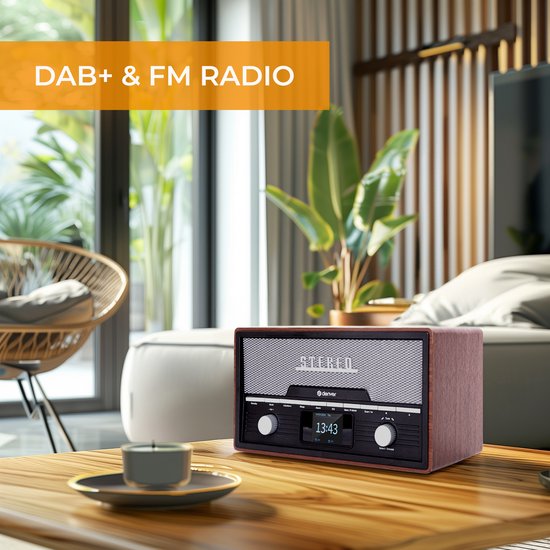 Denver DAB Radio CD Speler - Retro Radio - Bluetooth - DAB+/ FM - CD - MDA525 - Darkwood
