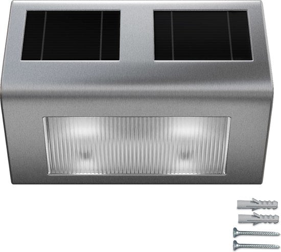 Monzana Wandlamp - LED Waterdicht Zonne energie Edelstaal - 140x95x25mm