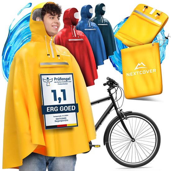 Nextcover Regenponcho Fiets voor Dames en Heren | Regencape met AquaShield 2.0 Technologie, Winddicht & Waterdicht | Ideaal voor Fietsen, Wandelen en Vissen | Fietsponcho Volwassenen Unisex Pasvorm | Poncho