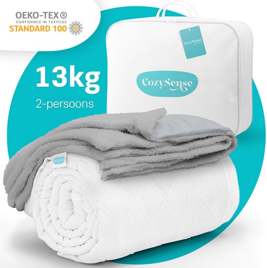 CozySense® Verzwaringsdeken 13 kg - 2-persoons - Weighted Blanket - Zwaartedeken met GLASS-Flow® Drukverdeling - Inclusief Wasbare Hoes - 200x200 cm - Grijs