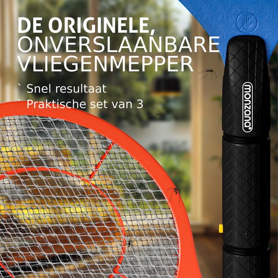 MONZANA Vliegenmepper – Set van 3 Elektrisch – Veiligheidsgaas