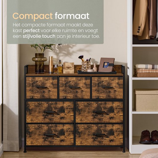 O'DADDY® Opbergkast - Dressoir - Ladekast - Industrieel - 7 Laden - Ladenkast - Kast - 28,5 x 98 x 85 cm - Vintage Bruin/Zwart