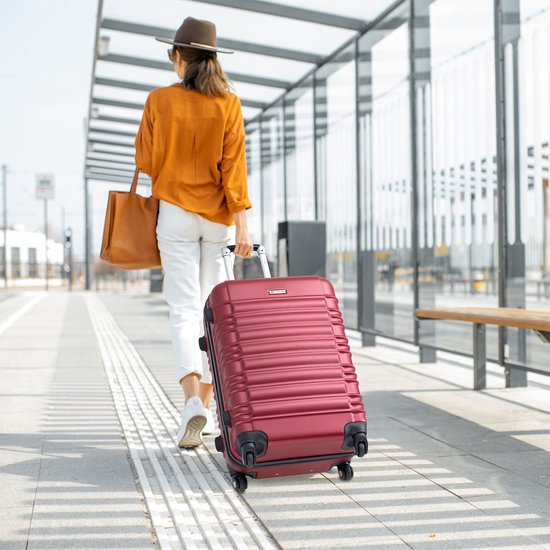 Juskys Kofferset Rome - 4-delig - ABS - Handbagage + Ruimbagage - Bordeauxrood