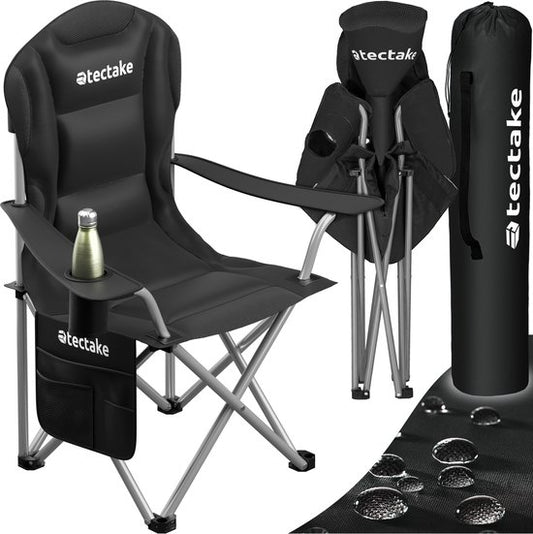 tectake® Campingstoel - Kampeerstoel - Opvouwbare stoel - Inclusief bekerhouder, opbergvak en draagtas - Luxe outdoorstoel - Glampingstoel