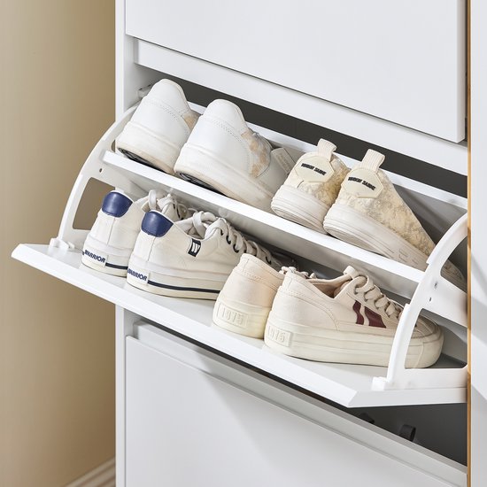 SoBuy FSR189-WN Schoenenkast - Witte Houtcomposiet met 3 Kleppen & Deur