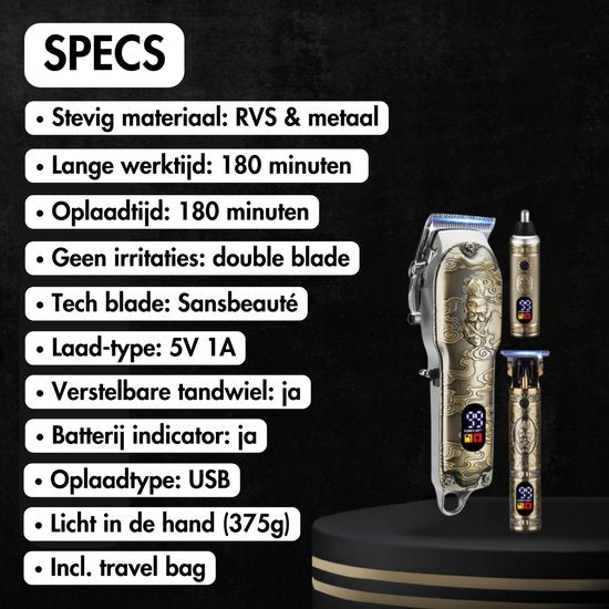 Professionele Draadloze 4-in-1 Tondeuse – Mannen Hoofdhaar & Baard – Trimmer – Kappersset