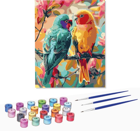 Rubye® Schilderen op Nummer - Papegaaien voor volwassenen en kinderen - 40x50cm