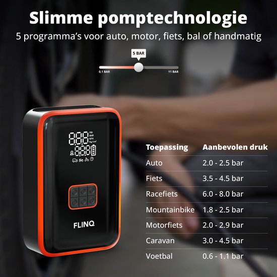 FlinQ 12V Jumpstarter voor Auto & Motor - 4-in-1 Luchtcompressor, LED Zaklamp, SOS Noodlicht & Powerbank - Elektrische Bandenpomp - Starthulp - Incl Opbergtas