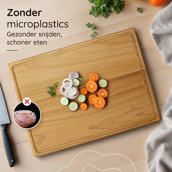 Deleca Teakhouten Snijplank - Dubbelzijdig met Sapgeul / Handgrepen - Groot en Dikke Teak Hout Hakblok - Voor Keuken, Duurzame Snijplanken, Serveerplank, Kaasplank, Borrelplank, Tapasplank - Zonder Plastic - 51x38x3.8 cm