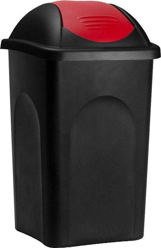 Deuba Vuilnisbak met Klapdeksel – 60Liter Kunststof – Zwart Rood