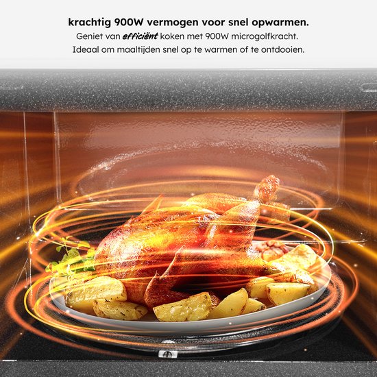 Combi Magnetron – 25L – Combimagnetron Vrijstaand – Grill en Hetelucht Functie – 10 kookprogramma's – Digitale Timer en Kinderslot – 900W – Zwart – Saaf