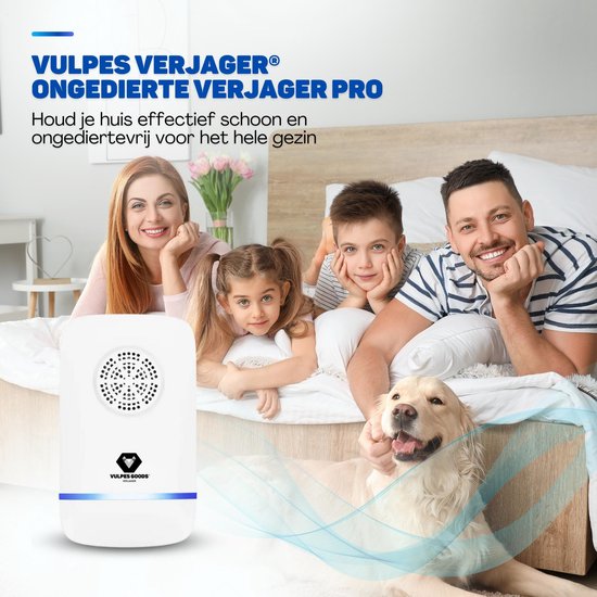 Vulpes Goods® Verjager - Ultrasone Muizenverjager PRO - 8-in-1 Ongedierte Verjager - Muizenverjager voor binnen - Pest Reject - Ongediertebestrijding - Insectenverjager - Muggenverjager - 4 Pack - Wit