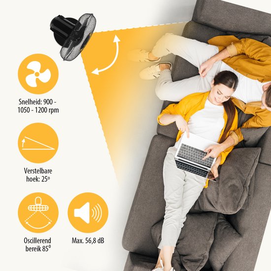 Tafelventilator 40 cm – 3 Snelheden – 85° Oscillatie – Verstelbare Luchtstroom – Tristar VE-5728 – Zwart