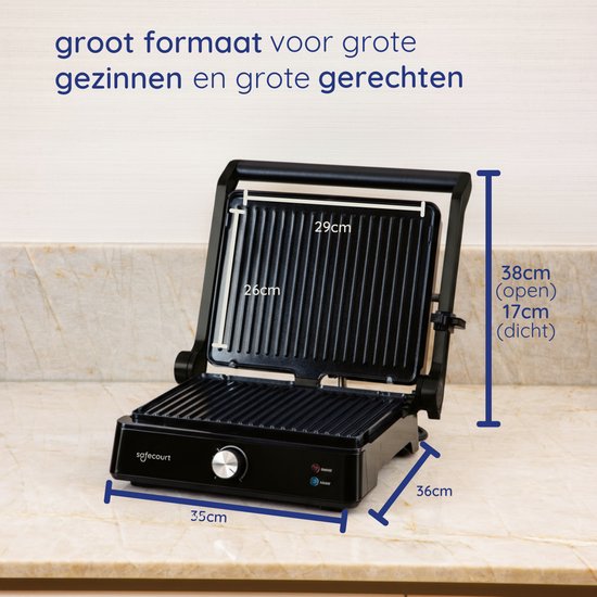 Safecourt Kitchen Tosti apparaat – Paninigrill en Tosti ijzer – Uitneembare PFAS-vrije platen & vaatwasserbestendig – Groot grilloppervlak – Snel warm – Contactgrill - Zwart