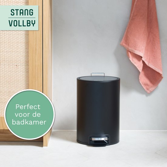 StangVollby Kallax Prullenbak 5 Liter - Zwarte Badkamer Pedaalemmer - Kleine Prullenbak met Soft Close Deksel - Toilet Vuilnisbak - Afvalemmer Klein - Vuilbak
