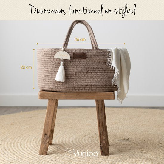 Yunioo Luiertas en Commodemandje │ Luiermand voor Babykameraccessoires │ Luier Organizer │ Opbergmand kinderkamer │ Kraamcadeau babyshower │Speelgoedmand │ Bruin