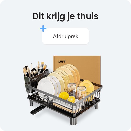 Luft Afdruiprek met Lekbak - Afwasrek - Droogrek voor Afwas - Zwart - Afdruipmat - Ideaal voor Keuken & Camping - RVS