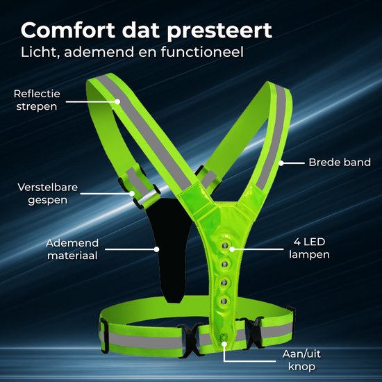 Nuvance Hardloopvest met Verlichting - Reflecterend Hardloopvest - 360 Graden Reflectie - Verstelbaar Running Vest - LED - Groen