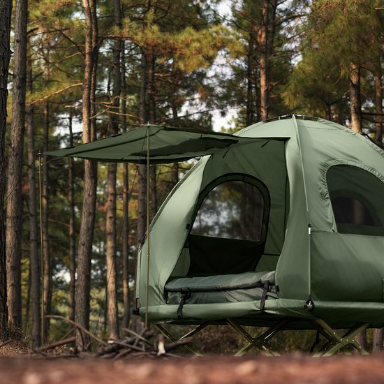 SoBuy OGS61-L-GR | Opvouwbaar Campingbedje | 3 in 1 met anti-UV dak + opblaasbare matras + draagtas | maximale belasting 300 kg | 2 personen