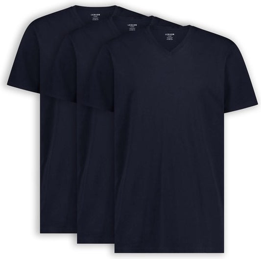 LEBASQ - Davis' T-shirt voor heren - 3 pack - met V-hals - Extra lang - Geschikt als Ondershirt - Navy - Maat L