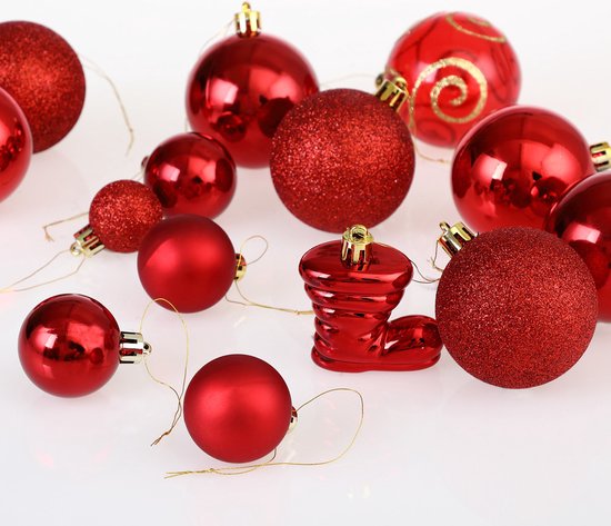Deuba Kerstboomballen - Set van 102 Kunststof Ø3-6cm - Mat Glanzend Rood