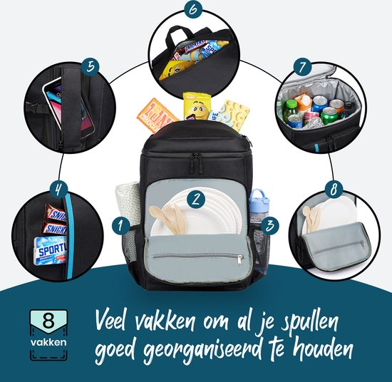 Koelrugzak Groot 30 Liter - Koeltas Rugzak – XXL Koel Backpack voor Heren & Dames - Koelrugtas - Zwart - Sunflake