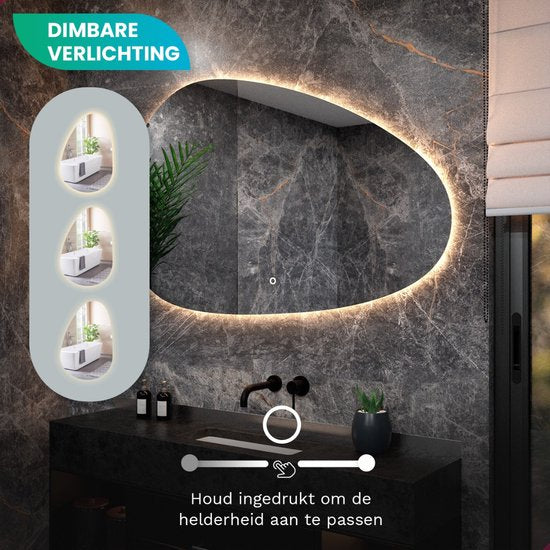 Mirlux Badkamerspiegel met LED Verlichting – Asymmetrisch - Organisch Wandspiegels – Anti Condens Douchespiegel - Wandspiegel 150x93CM