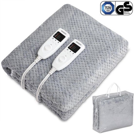 Monzana Warmtedeken - Elektrisch Fleece 160x140cm 2x60W - Grijs
