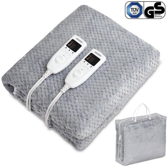 Monzana Warmtedeken - Elektrisch Fleece 160x140cm 2x60W - Grijs
