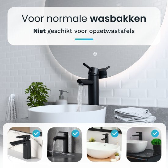 Mirlux Wastafel Kraan Zwart - Wastafel Mengkraan Badkamer - Wastafelkraan - Fonteinkraan / WC Kraan - Kraantje - Koudwaterkraan & Warmwaterkraan - Toiletkraan Koud Water & Warm Water