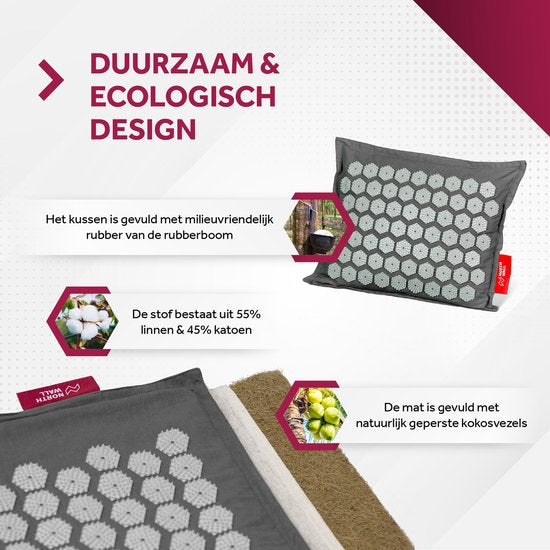 Northwall Spijkermat met Kussen & Draagtas - Acupressuur mat met Spijkerkussen - Spijkerbed - Acupunctuur - Meditatie - Shakti Massage - Grijs