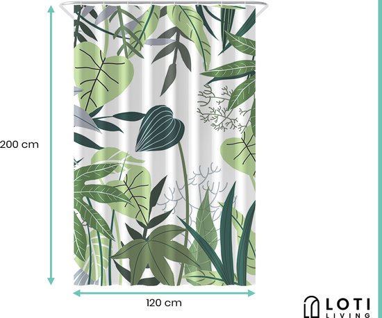 Loti Living Douchegordijn Anti Schimmel – Jungle - Inclusief ringen – Waterdicht - Polyester - Douchegordijn 120x200 cm