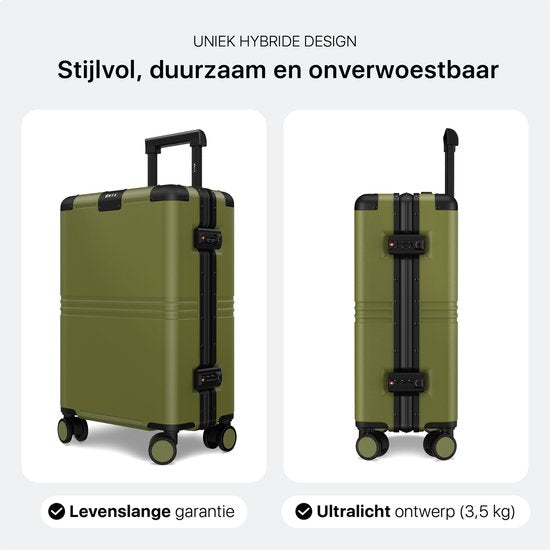 ONYX Hybrid Pro Handbagage Koffer 35 Liter - Gerecycled Polycarbonaat en Ritsloos Design - Reiskoffer met TSA slot en Spinner wielen - Lichtgewicht Trolley - Olive Green