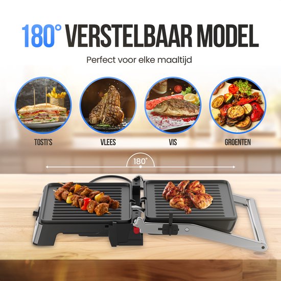 Strex Tosti Apparaat XL Met Temperatuurregeling - Contactgrill Groot / Tosti Ijzer / Broodrooster / Grill Apparaat / Panini Grill - PFAS Vrij - 2200W