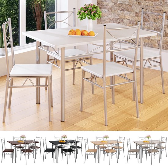 Casaria Eettafel Set 5 delige -Eettafel + 4 stoelen - Eiken