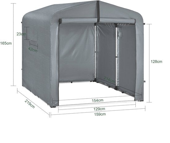 SoBuy KLS11-L-DG Tuinhuis, Waterdichte Buitenberging, Motorfietsoverkapping met Haken, Fiets- en Gereedschapsgarage, Fietsenstalling, Opslagruimte, Grijs, 159x219x165 cm