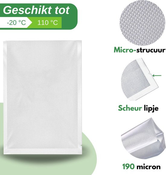 VAIVE Vacuumzakken Voedsel 20 x 30 cm - 100 stuks- Vacumeerzakken - Vacuum zakken - Sous vide Zakken