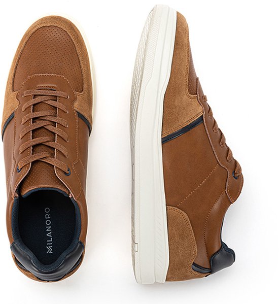 Milanoro - Stijlvolle lederen herensneakers - Cognac - Maat 46