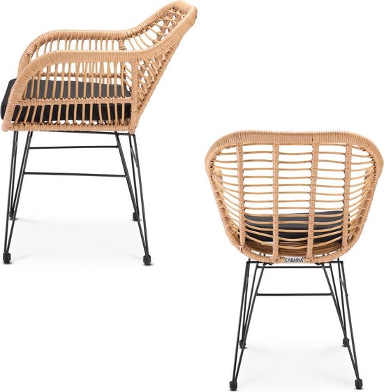 Casaria Tuinset Bali 3 Delig – 1 Tafel & 2 Stoelen – Naturel Zwart