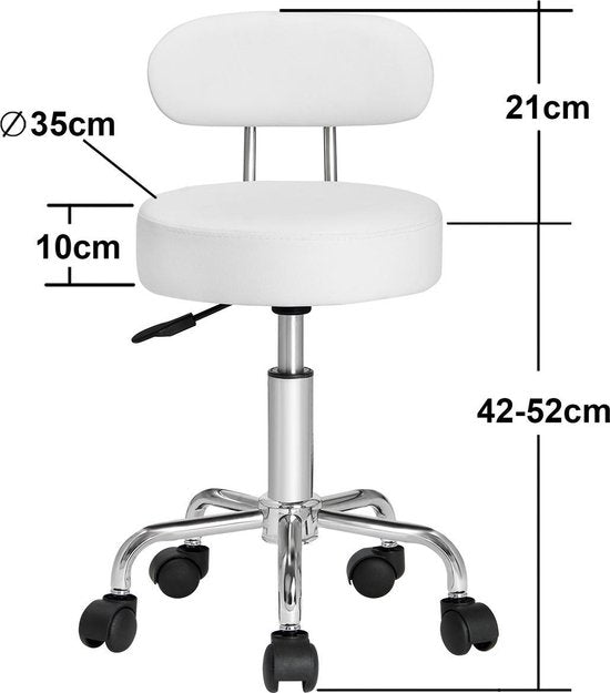 Casaria Draaikruk met Rugleuning - 360°/Hoogte Verstelbaar - Wit