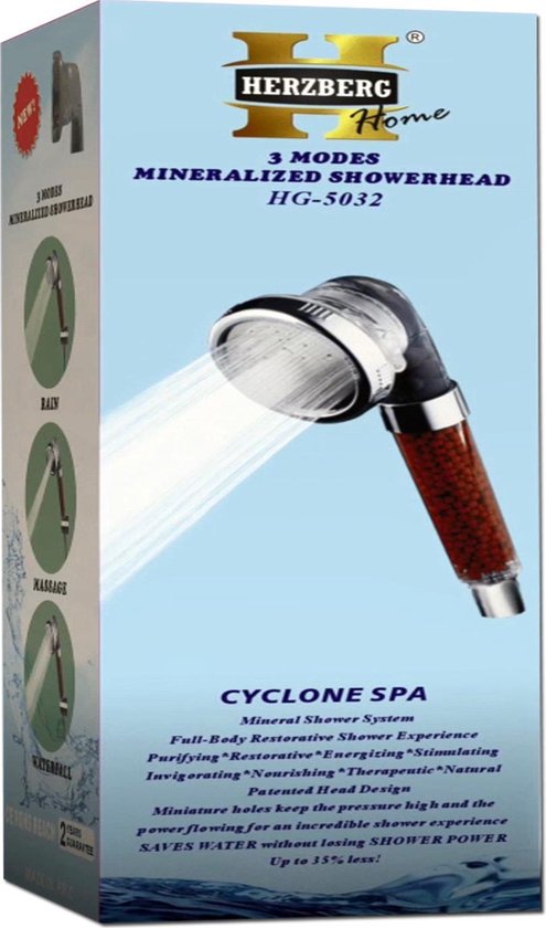 Herzberg Cycloon Spa mineralen Douchekop – HG5032 – Met 1 stand – Mineraal Filterdouche