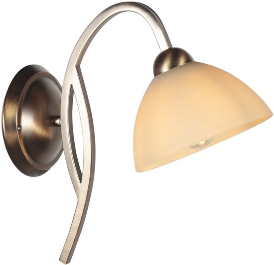 Anthea 4328BR – Klassieke wandlamp met bronskleurig armatuur en marmerlook glazen kap van 17 cm, E27 fitting, Steinhauer