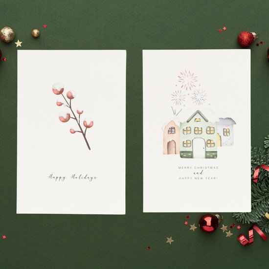 Partizzle 36x Luxe Kerstkaarten met Enveloppen Set - Nieuwjaarskaarten - 2025 Collectie / 12 Ontwerpen