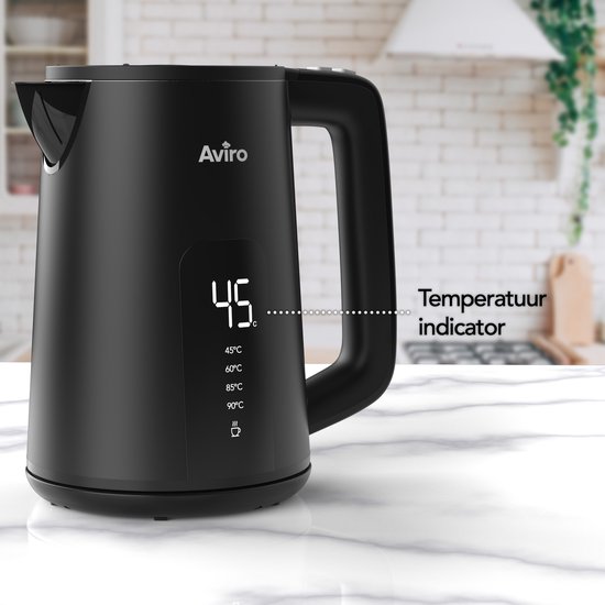 Aviro Waterkoker Met Temperatuurregeling - Warmhoudfunctie - 1.7L - RVS - Dubbelwandig - Elektrisch - 2000W - Zwart