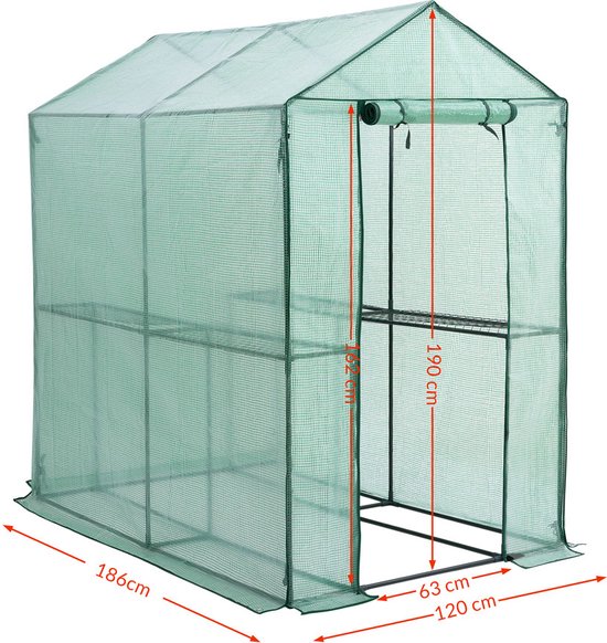 Gardebruk Kweekkas 2,23m² - 4 Legplanken & 4 Ramen - 190x186x120cm